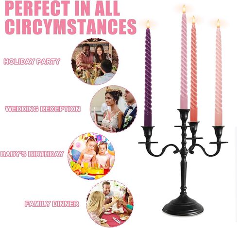 Whaline 8Pcs 10 Inch Pink Purple Gradient Color Spiral Taper Candles Dripless Twisted Wax Candles Long Unscented Candle Sticks for Wedding Displays Home Dining Table Supplies in Saudi Arabia