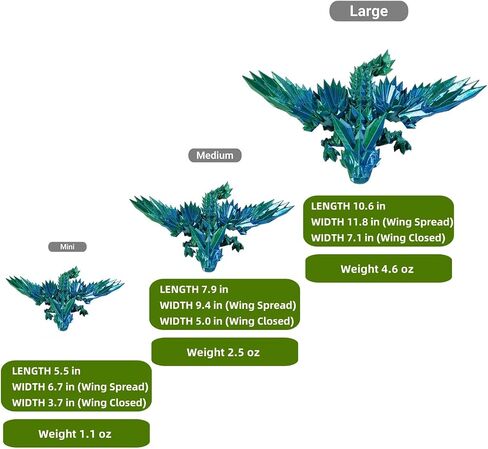 3D Printed Dragon with Wings, Articulated Crystal Wing Dragon, Flexible CrystalWing Dragon, Home/School/Office Décor Collectables, Dragon Fidget Toy Gift for Dragon Lovers in Saudi Arabia