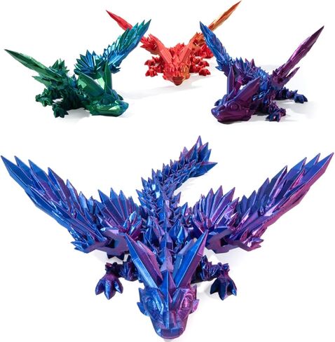 3D Printed Dragon with Wings, Articulated Crystal Wing Dragon, Flexible CrystalWing Dragon, Home/School/Office Décor Collectables, Dragon Fidget Toy Gift for Dragon Lovers in Saudi Arabia