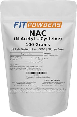 مسحوق FitPowders N-Acetyl L-Cysteine ​​(NAC) - مغرفة متضمنة (250 جرام) in Kuwait