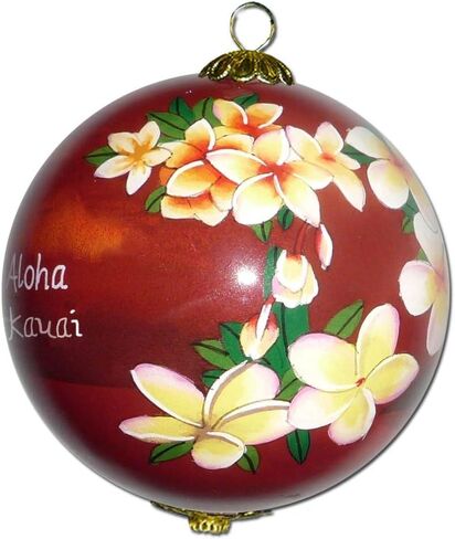 Kauai Plumeria Hawaiian Ornament, Hand-Painted from Inside The Glass, Collectible with Gift Box RP/K in Saudi Arabia