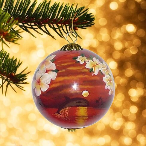 Kauai Plumeria Hawaiian Ornament, Hand-Painted from Inside The Glass, Collectible with Gift Box RP/K in Saudi Arabia