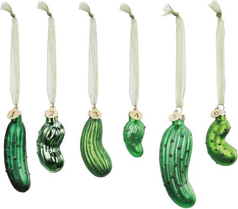 DEMDACO Pickle Festive Green 4 x 2 Glass Christmas Decorative Hanging Ornaments Game in Kuwait