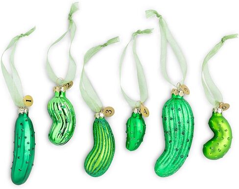 DEMDACO Pickle Festive Green 4 x 2 Glass Christmas Decorative Hanging Ornaments Game in Kuwait