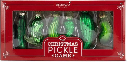 DEMDACO Pickle Festive Green 4 x 2 Glass Christmas Decorative Hanging Ornaments Game in Kuwait