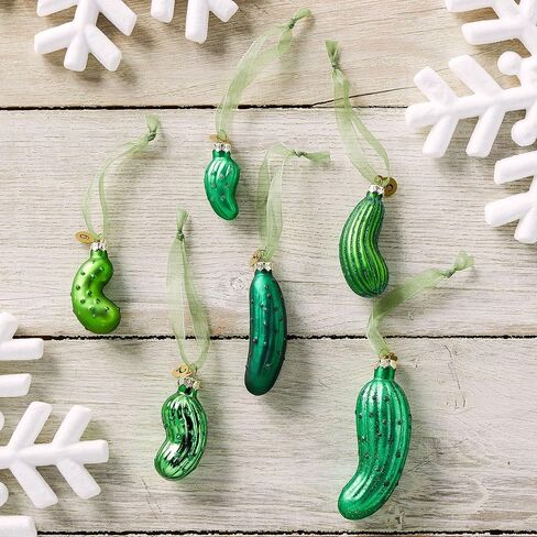 DEMDACO Pickle Festive Green 4 x 2 Glass Christmas Decorative Hanging Ornaments Game in Kuwait