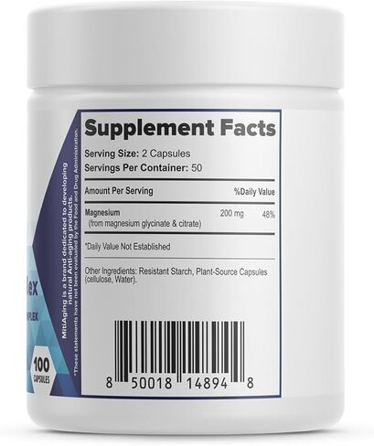 Magnesium (Glycinate & Citrate) to Support Stress, Sleep, Heart, Nerves, Muscles, and Metabolism* - 100 Capsules - 50-Day Supply in Saudi Arabia