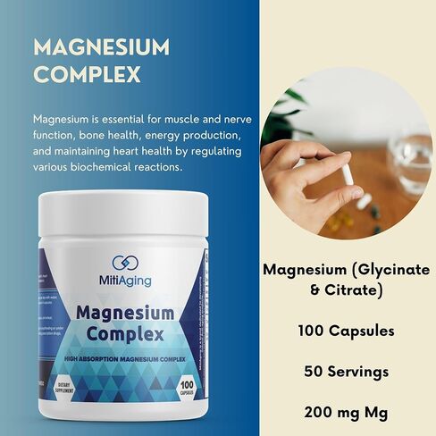 Magnesium (Glycinate & Citrate) to Support Stress, Sleep, Heart, Nerves, Muscles, and Metabolism* - 100 Capsules - 50-Day Supply in Saudi Arabia