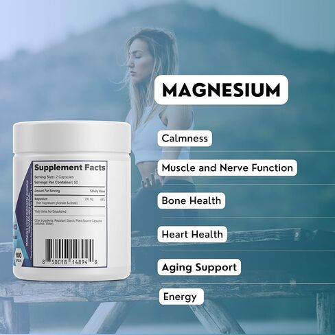 Magnesium (Glycinate & Citrate) to Support Stress, Sleep, Heart, Nerves, Muscles, and Metabolism* - 100 Capsules - 50-Day Supply in Saudi Arabia