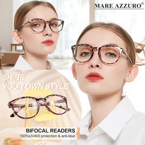 MARE AZZURO Large Round Bifocal Reading Glasses Women Blue Light Blocking Readers 1.0 1.25 1.5 1.75 2.0 2.25 2.5 2.75 3.0 3.5 in Saudi Arabia