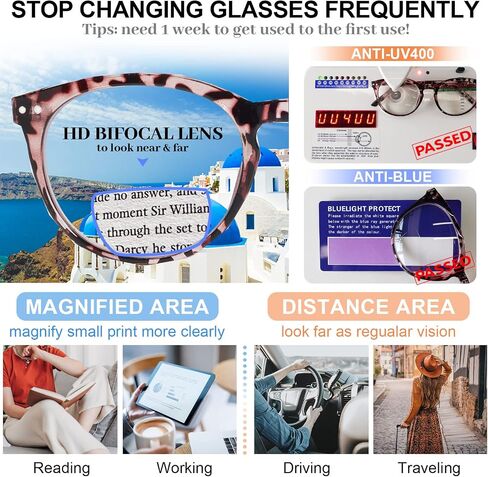 MARE AZZURO Large Round Bifocal Reading Glasses Women Blue Light Blocking Readers 1.0 1.25 1.5 1.75 2.0 2.25 2.5 2.75 3.0 3.5 in Saudi Arabia