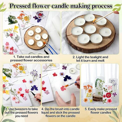 MTLEE 24 Pack Pressed Flower Candles Making Kit 6 White Pillar Candles 10 Tealight Candles 6 Set Pressed Flowers with Tweezer Brush for DIY Candles Crafts Birthday Wedding Centerpieces(4/6/8 Inch) in Saudi Arabia