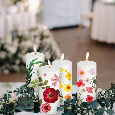 MTLEE 24 Pack Pressed Flower Candles Making Kit 6 White Pillar Candles 10 Tealight Candles 6 Set Pressed Flowers with Tweezer Brush for DIY Candles Crafts Birthday Wedding Centerpieces(4/6/8 Inch) in Saudi Arabia