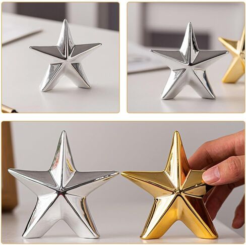 ABOOFAN Ceramic Christmas Star Table Top Decoration Star Statue Figurines Star Sculptures Home Decor Metal Geometric Abstract Sculpture Silver in Saudi Arabia