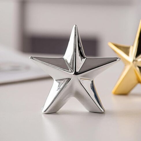 ABOOFAN Ceramic Christmas Star Table Top Decoration Star Statue Figurines Star Sculptures Home Decor Metal Geometric Abstract Sculpture Silver in Saudi Arabia