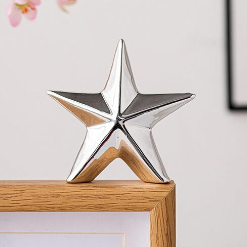 ABOOFAN Ceramic Christmas Star Table Top Decoration Star Statue Figurines Star Sculptures Home Decor Metal Geometric Abstract Sculpture Silver in Saudi Arabia