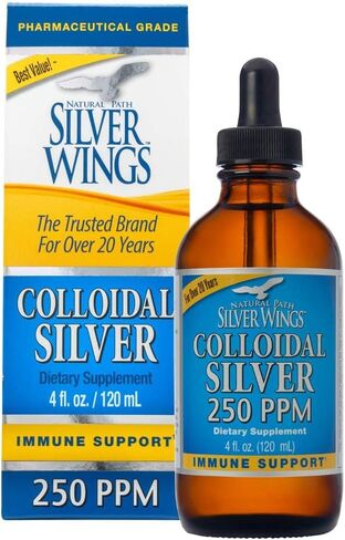 Natural Path Silver Wings Colloidal Silver 250ppm 16oz - Premium Glass Bottle - Amber Color Means Higher Concentration Than Clear Silver Liquids - Natural Mineral Supplement (1250mcg) in Saudi Arabia