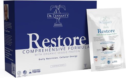 Restore Vanilla, All in One Supplement Shake Blend, 50+ Bioavailable & Methylated Vitamins & Minerals, 23g Vegan Protein, 14-Day Supply, Organic, GlutenFree, Vegan in Saudi Arabia