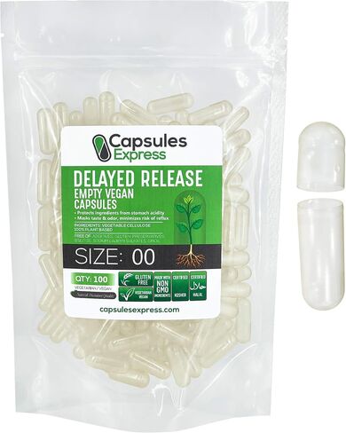 XPRS Nutra Delayed Release Size 00 Empty Capsules - 100 Count Clear Empty Vegan Capsules - Vegetarian Empty Pill Capsules - DIY Vegetable Capsule Filling - Veggie Capsules Gel Caps in Saudi Arabia