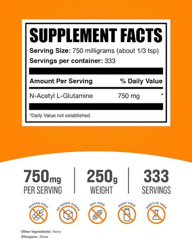 BULKSUPPLEMENTS.COM مسحوق N-Acetyl L-Glutamine - مكمل الجلوتامين، مسحوق الجلوتامين L - صحة وتعافي الأمعاء، جلوتامين 750 مجم - خالي من الغلوتين، 750 مجم لكل وجبة، 100 جم (3.5 أونصة) in Saudi Arabia