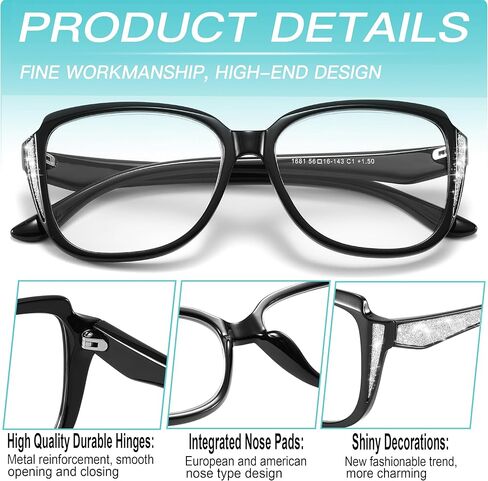 Stylish Cateye Reading Glasses, Large Frame Oversized Reader Sunglass with Fashion Eyeglasses Chain Portable for Women in Kuwait