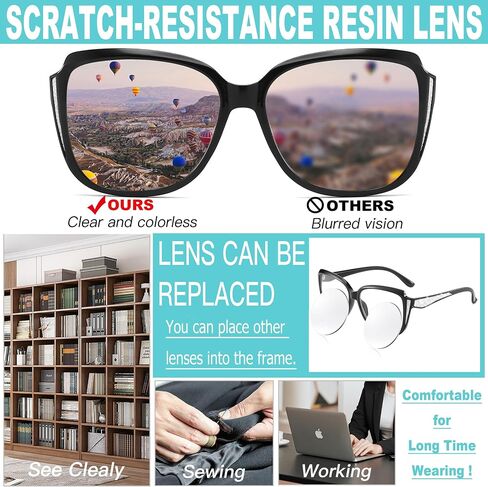 Stylish Cateye Reading Glasses, Large Frame Oversized Reader Sunglass with Fashion Eyeglasses Chain Portable for Women in Kuwait
