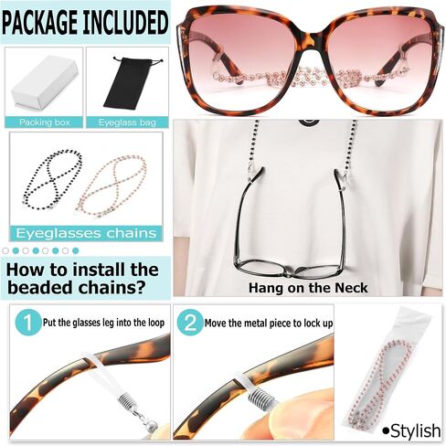 Stylish Cateye Reading Glasses, Large Frame Oversized Reader Sunglass with Fashion Eyeglasses Chain Portable for Women in Kuwait