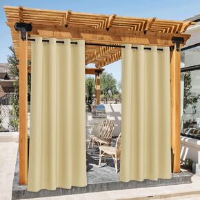 NICETOWN 2 Panels Taupe Outdoor Curtains for Patio Waterproof, Stainless Steel Grommet Indoor Outdoor Vertical Drapes Cold & Heat Blokcing for Porch/Picnic, W55 x L78 in Kuwait