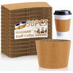 50PCS Coffee Cup Sleeves - Hot Coffee Sleeves Disposable Cold Drinks Iced Insulator Cozy Sleeve Coffee Shop Essential Corrugated Paper Insulated Hot Beverage Hand Protection Sleeve fit 12-20oz