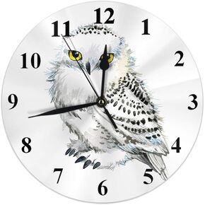HGOD DESIGNS Owl Round Wall Clock,Cute watercolor animal white snowy owl Silent Round Wall Clock Home Wall Decorative for Bedroom Office School Art(10")