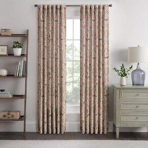 Waverly Oxford Damask Light Filtering Window Curtains, 100% Cotton Lined Back Tab Rod Pocket Curtains, Curtains for Bedroom or Living Room, 2 Curtain Panels, 84 in Long x 50 in Wide, Beige & Maroon