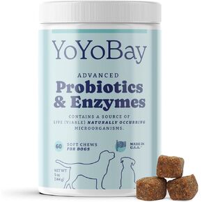 YoYoBay Dog Digestive Probiotics, Probiotic Supplement for Dogs Stomach, Gut Health and Digestive Health, Help Healthy Enzymes, 60 Soft Chews