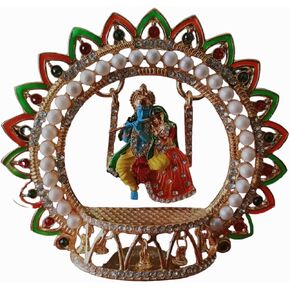 Metal Radha Krishna Idol Size 4" 3.5" inches on Swinging Jhula Idol Statue Showpiece Figurine for car Dashboard Janmashtami jhula (Size 4 X 4 Inches)