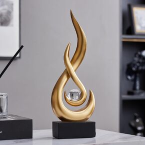 Octdays Abstract Statue Sculpture Decorations: Modern Black Sculptures for Home Decor Resin Art Flame with Glass Ball Figurines for Living Room Table Centerpiece Office Desk TV Stand Decor