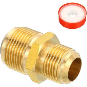 PATIKIL 3/8 SAE Male x 5/8 SAE Male Brass Tube Coupler, 2 Pack Pipe Fitting Thread Gas Adapter Flare Connector Union Coupling with PTFE Tape for HVAC Fuel Oil Air Gas Line Connection