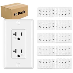 Micmi Outlet Socket, Decorator Receptacle, 20 Amp, 125 Volt, Tamper Resistant, Grounding UL Listed White with Wall Plates 50pack (20A)