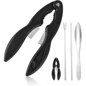 4pcs Crab Crackers and Tools, Multifunctional 3-in-1 Crab Leg Crackers Lobster Crackers Seafood Crackers and Tools with Fork/Spoon/Pick for Crab Leg Nuts Walnut Seashells (Black)