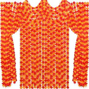 Tigeen 24 Pcs 5 ft Long Strands Faux Artificial Marigold Flowers Garland for Wedding Party Mantle Decoration Faux Garlands Wedding Garland Diwali Decoration for Home Christmas (Orange,Yellow)