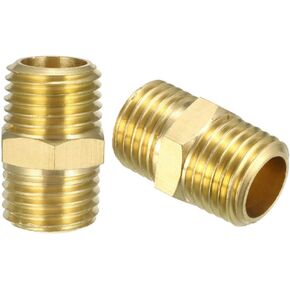 uxcell Brass Pipe Fitting, Hex Nipple, 1/4" NPT x 1/4" NPT Male Pipe, Pack of 2