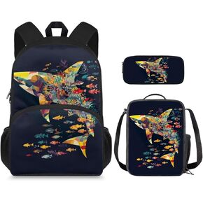 Tiger Print Backpack and Lunch Box for Girls Boys Grades 3 to 8 Portable Lightweight School Bag for Kids Foldable Insulated Lunch Bag for Elementary School High School