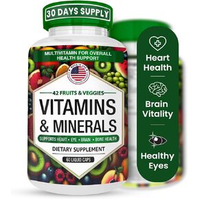 Amate Life Multivitamins/Minerals Capsules with Zinc and Premium 42 Fruits and Veggies Blend for Immune Support Daily Multivitamin Capsule Antioxidant Supplement for Immunity System 60 Capsules