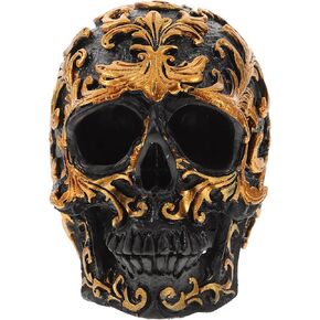 Veemoon Human Head Skull Statue,Resin Craft Black Skull Head Home Table Decorative Craft Skull Model of Home Halloween Decoration