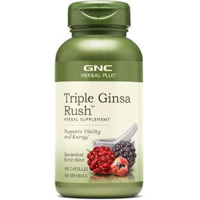 GNC Herbal Plus Triple Ginsa Rush, 100 Capsules, Supports Vitality and Energy