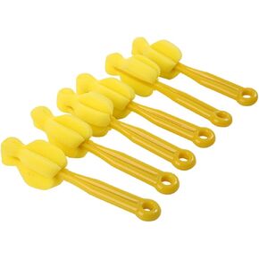 Long Handle Bottle Nipple Cleaner Sponge Brush, BPA-Free Bottle Scrubber - Yellow|6 Pack