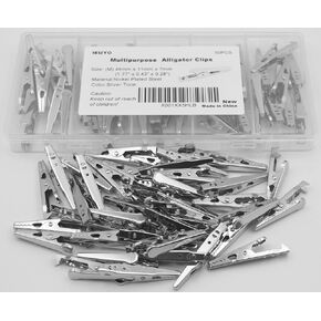 Multipurpose Metal Mini Alligator Clips for Battery Test Lead Steel Crocodile Clamps, Place Card Holder,Silver Tone Nickel Plated Large/Midium/Small/Mini (51/45/35/28mm) 4 Sizes/100PCS
