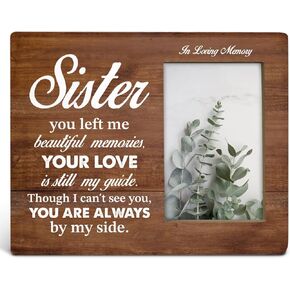 TSUYAWU Sister Memorial Gifts, Sympathy Gift for Loss of Sister, Rustic Sister in Loving Memory Wood Picture Frame 8 x 10 Inch Tabletop and Wall Mounting (Display Photo 4 x 6 Inch)