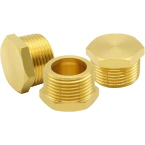Hooshing 6PCS Brass Pipe Fittings 1/4" NPT Male Outer Hex Head Pipe Plug