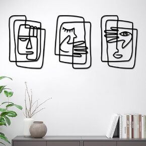 Black Metal Abstract Wall Art - Face Metal Line Art Bedroom Wall Decor Minimalist Wall Decor for Living Room Bedroom Kitchen Decor 3D Textured Face Silhouette for Modern Wall Decor Farmhouse Wall Art