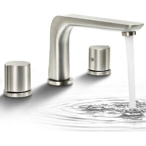 SKOWLL Three Piece Bathroom Faucet 3 Holes Vanity Faucet Deck Mount Bath Faucet Widespread Restroom Sink Faucet with 360 Swivel Spout, Matte Black