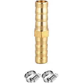 Hose Barb Fitting 1" Hose ID,Hex Union Brass Fitting Water/Fuel/Air with 2 Stainless Steel Clamps